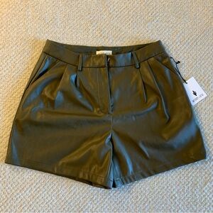Faux leather olive green shorts- NWT but broken fastener